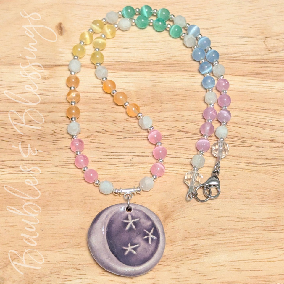 RESERVED for S: Rainbow Selenite Moon Necklace