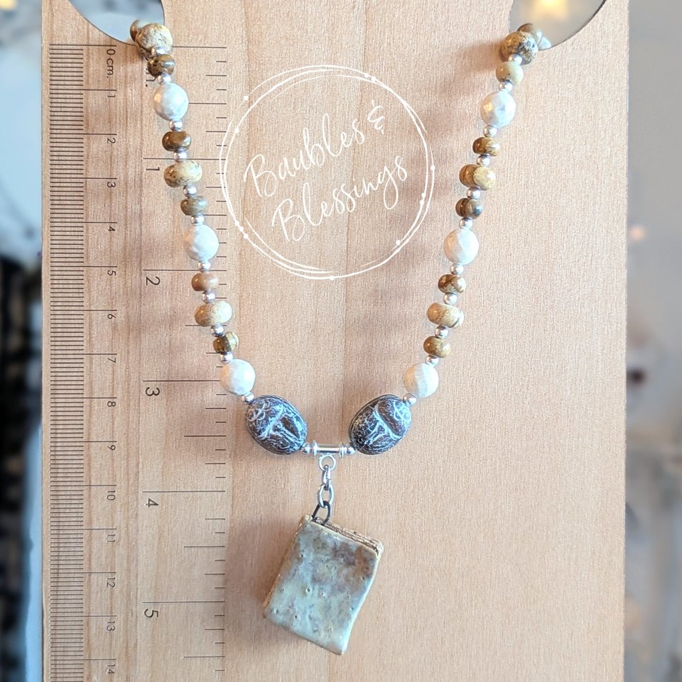 Ancient Tome Necklace with Riverstone & Picture Jasper