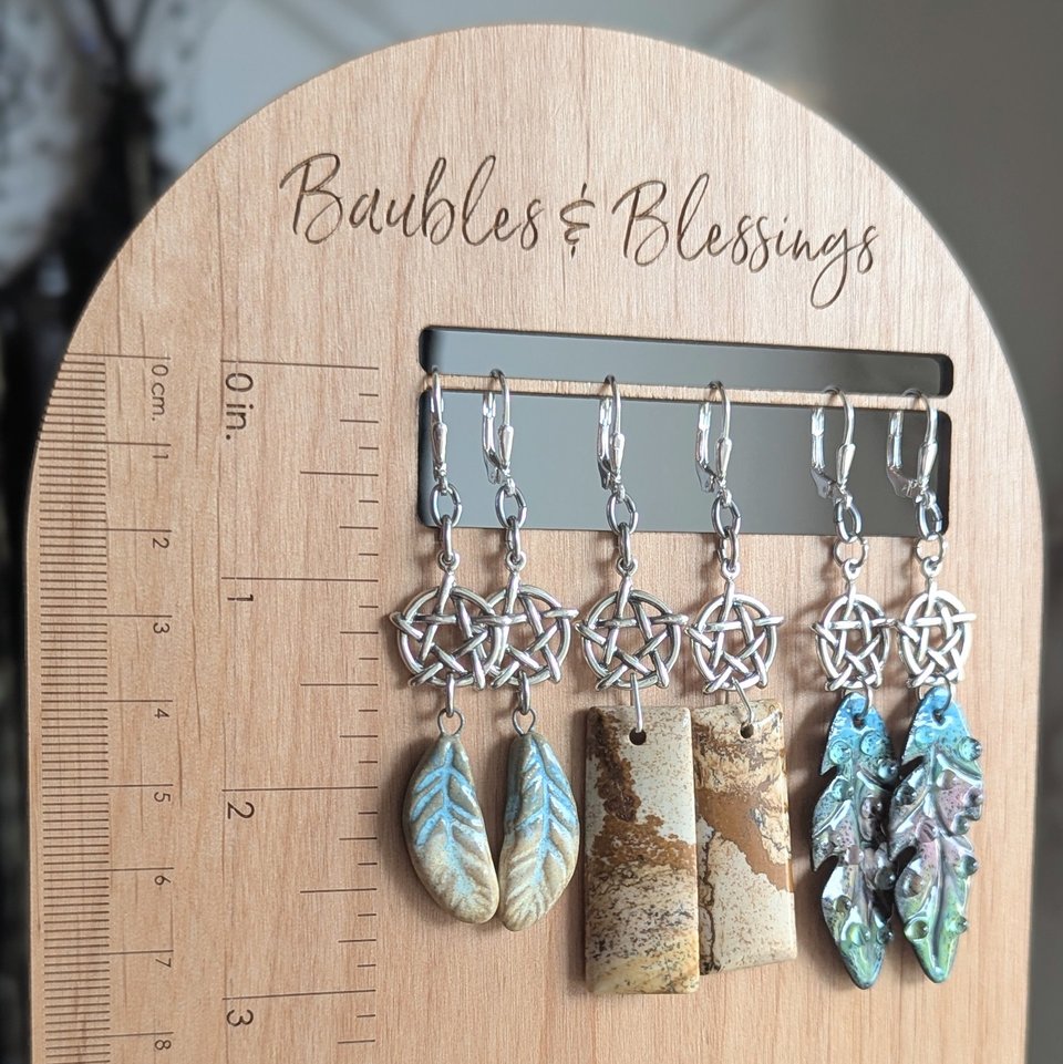 Picture Jasper Earrings with Sterling Pentagrams
