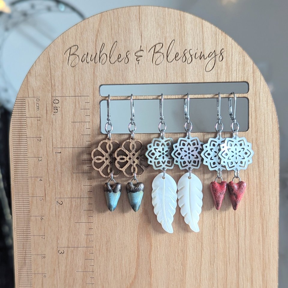 Mother of Pearl Leaf Earrings with Lip Shell Mandala