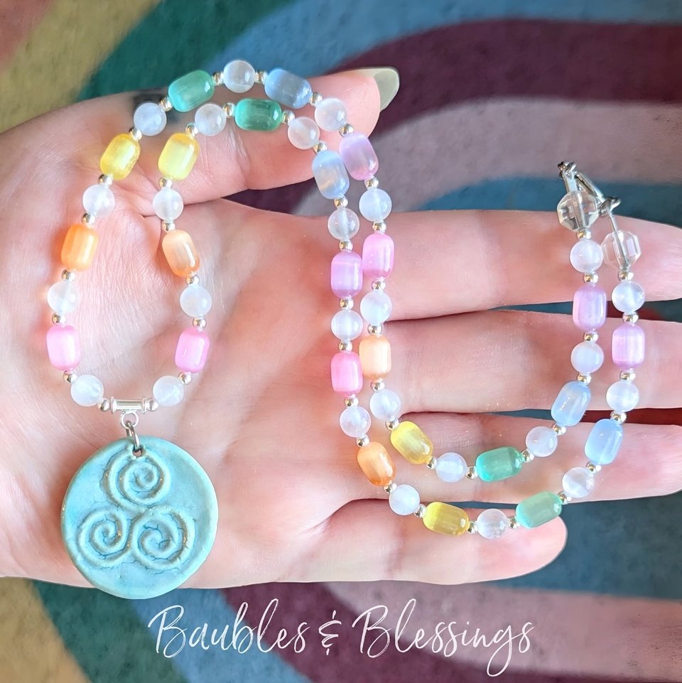 RESERVED for W: RTS Rainbow Necklace w Lavender Triskele