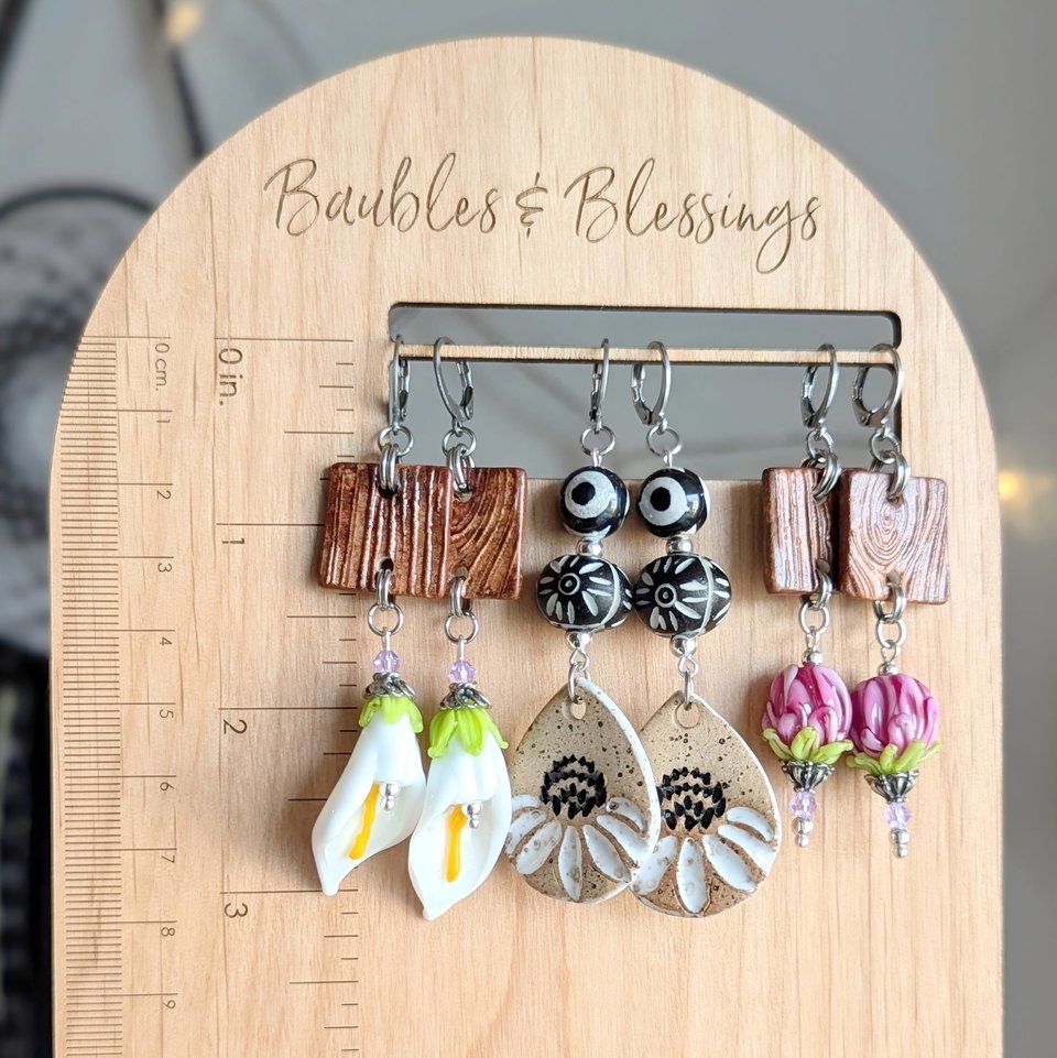 Flower Earrings with Handmade Ceramic Charms