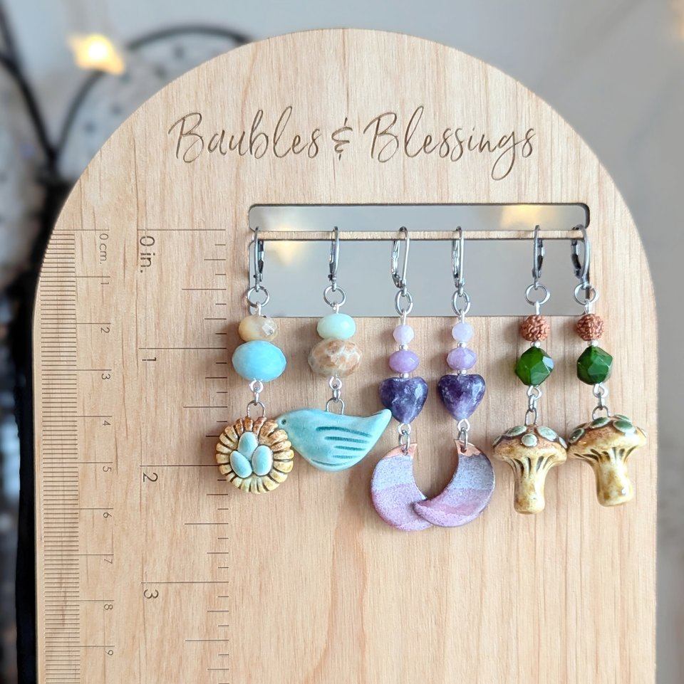 Earthy Earrings with Handmade Ceramic Mushrooms