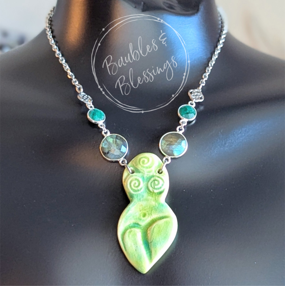 Green Goddess Necklace with Labradorite & Emerald