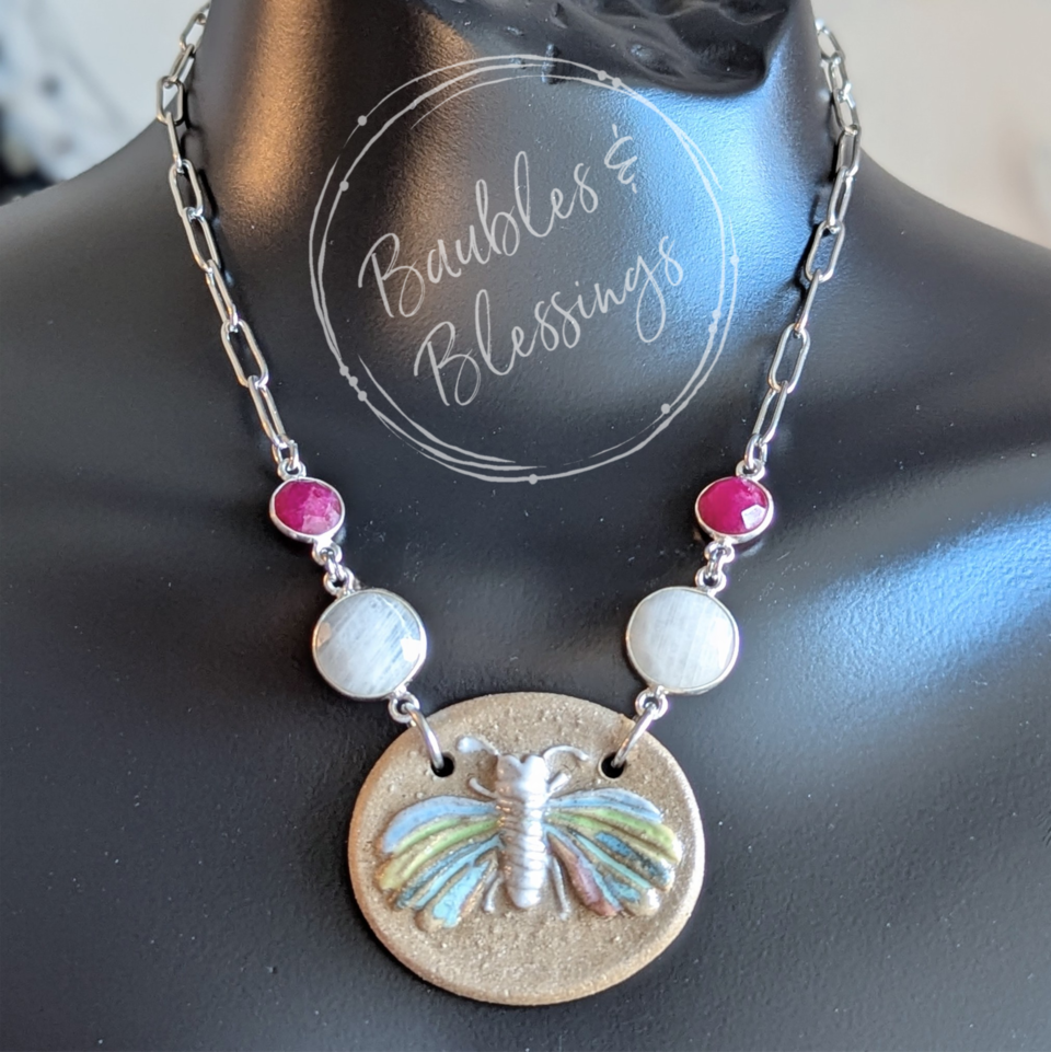 RESERVED for K: Moth Necklace with Gems