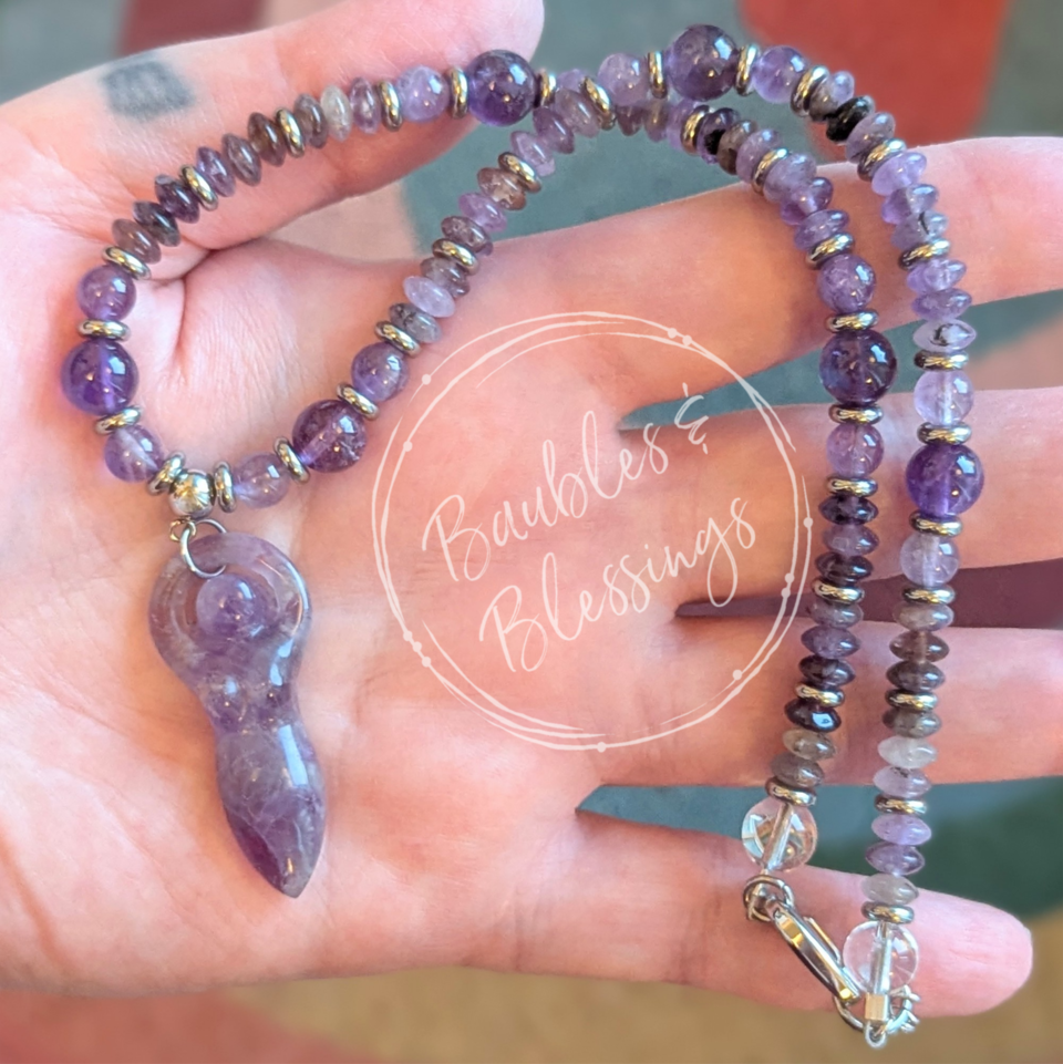 Amethyst & Stainless Steel Goddess Necklace