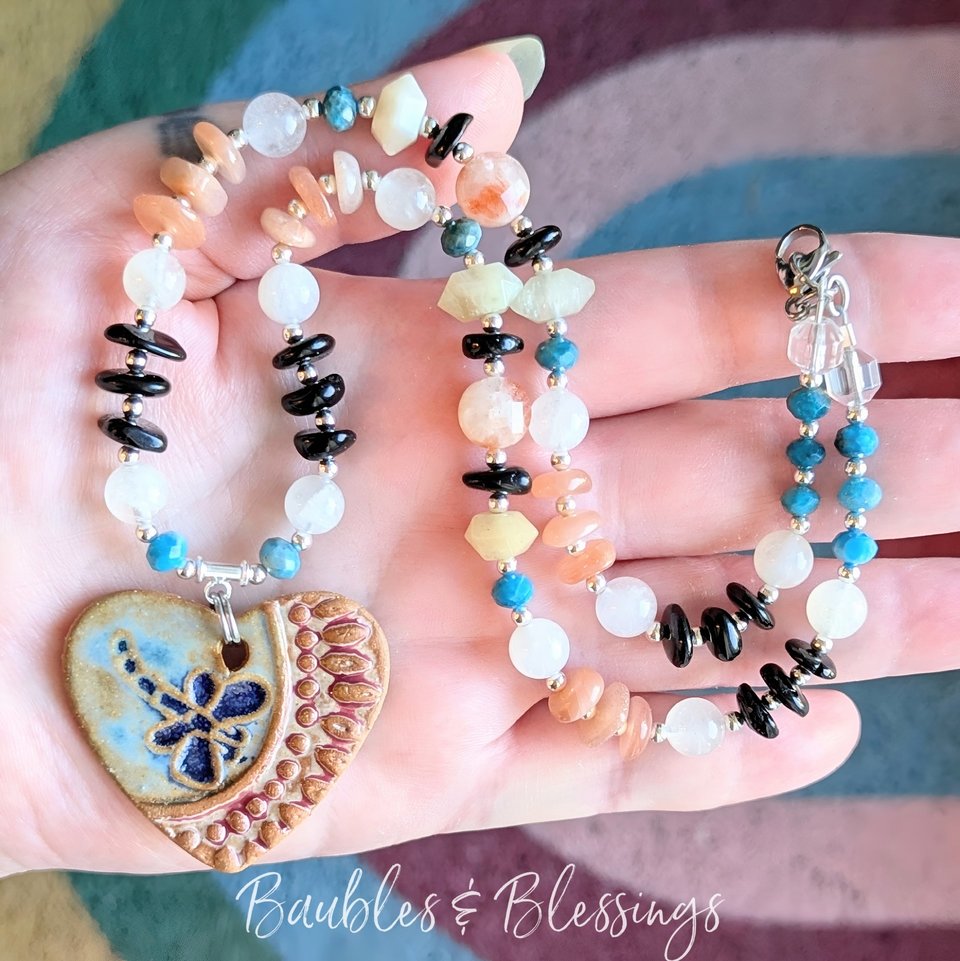 Dragonfly Necklace with Rainbow Moonstone & Various Crystals