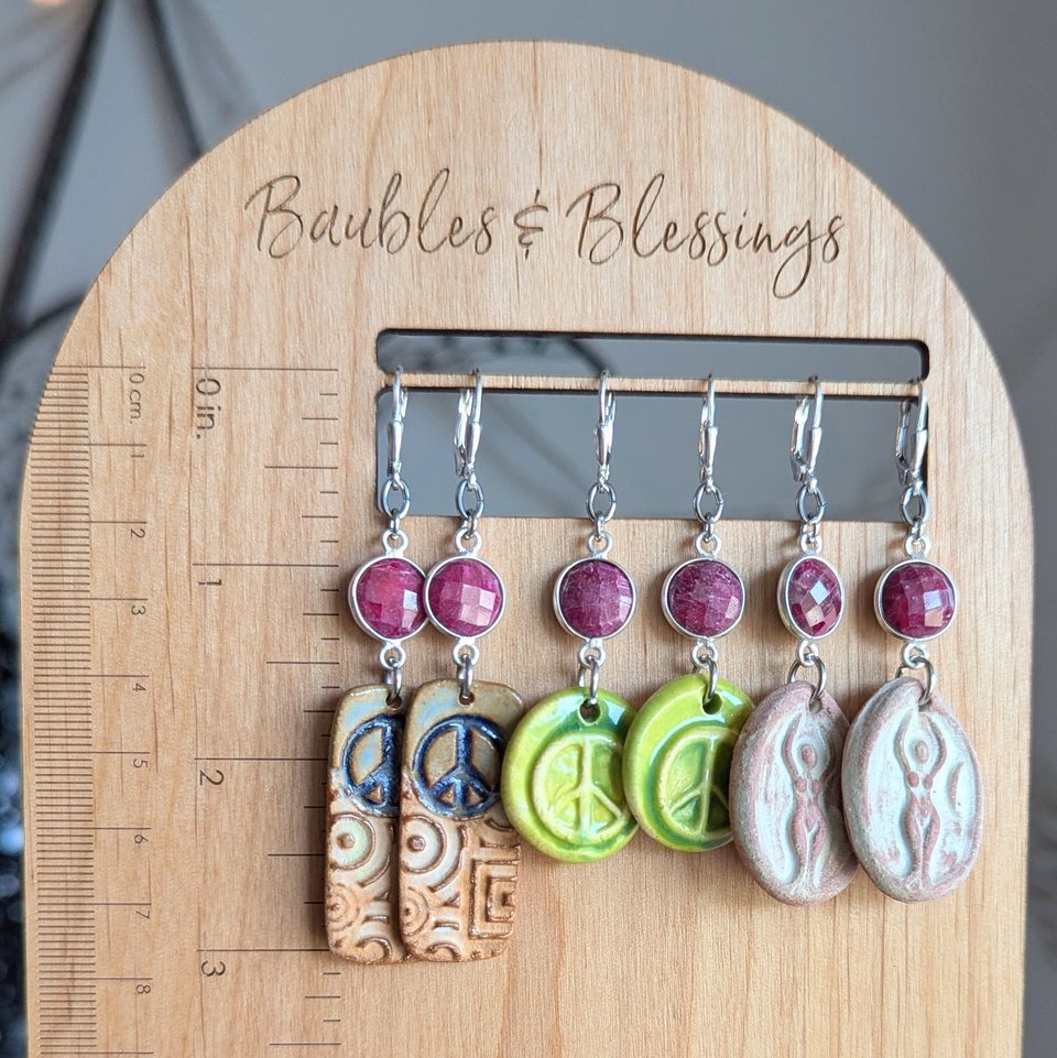Earthy Goddess Earrings with Ruby & Sterling Silver