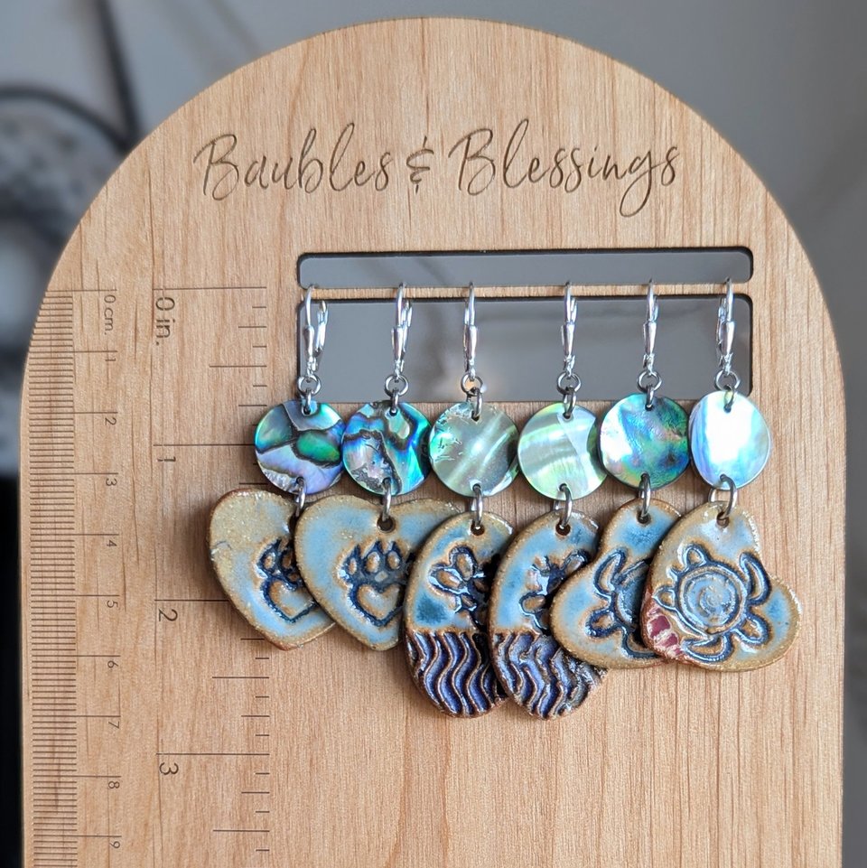 Earthy Paw Print Earrings with Abalone Shell