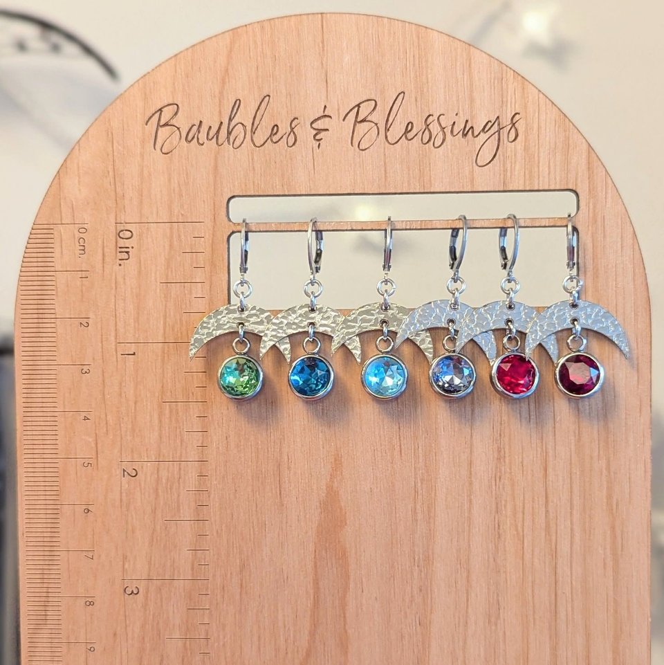 Crescent Moon Earrings with Light Aqua Crystals