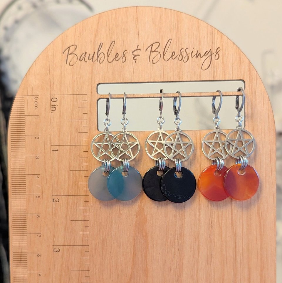Pentagram Earrings with Black Agate Charms