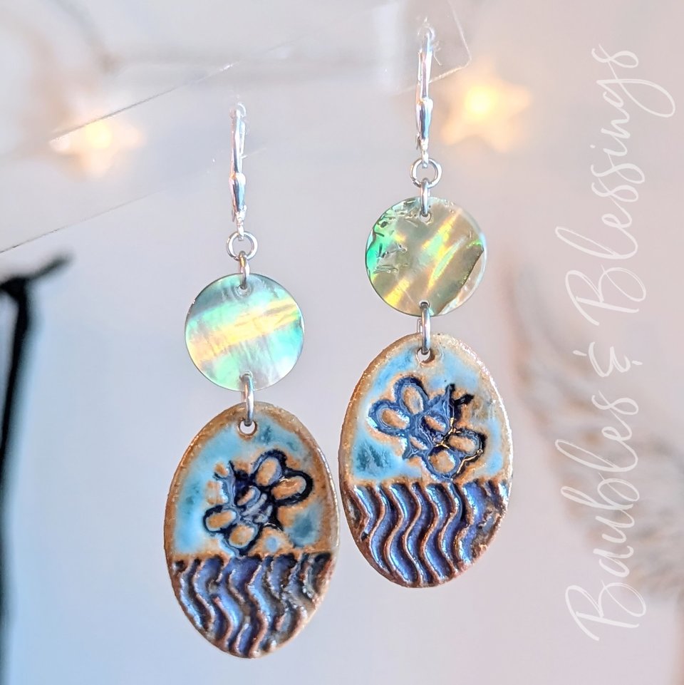 Earthy Bumblebee Earrings with Abalone Shell