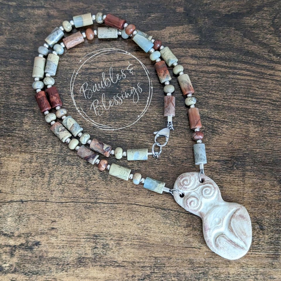 Impression Jasper Necklace with Goddess Focal by Beadfreaky