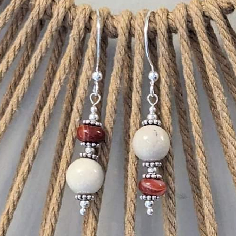 Asymmetrical Sterling Silver, Riverstone & Carnelian Earrings