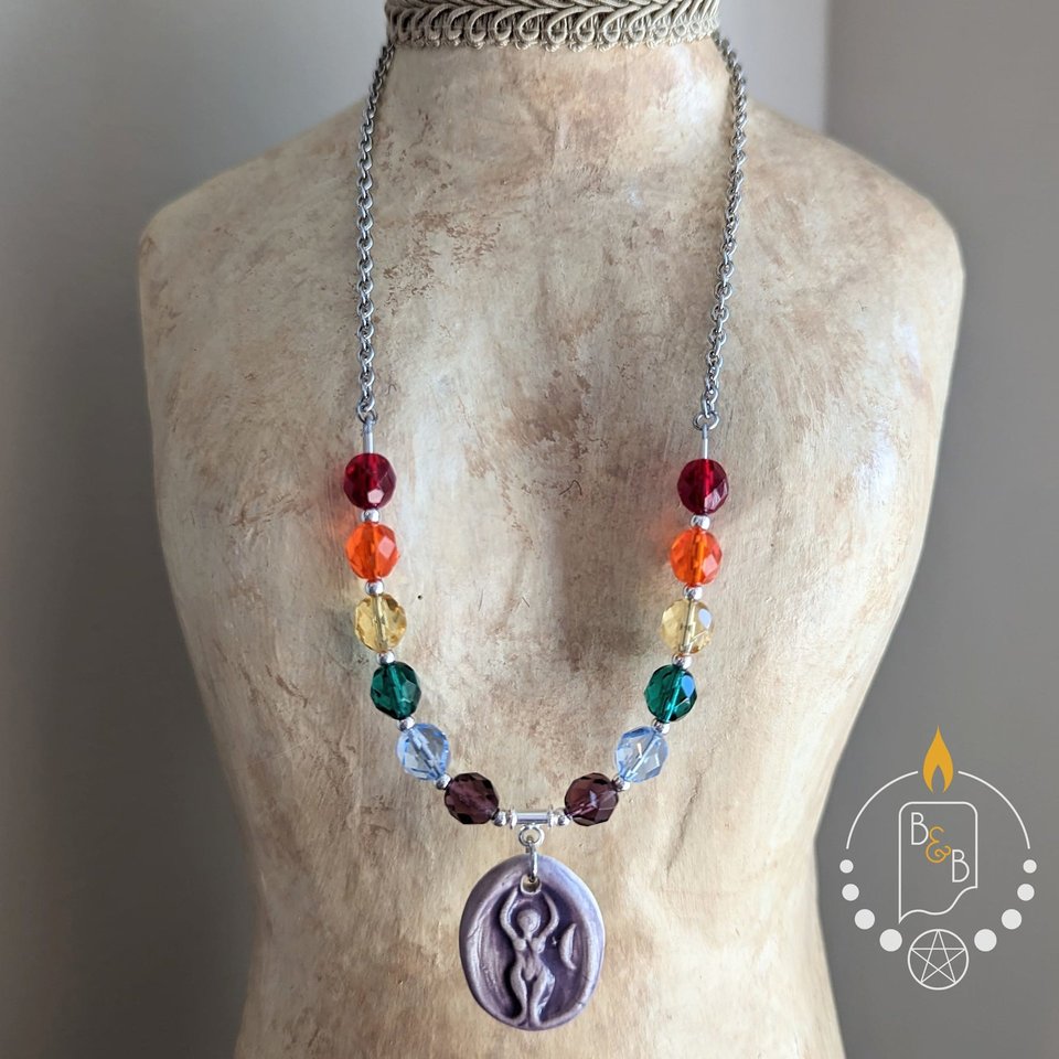 Rainbow Pride Necklace with Lavender Goddess by Beadfreaky