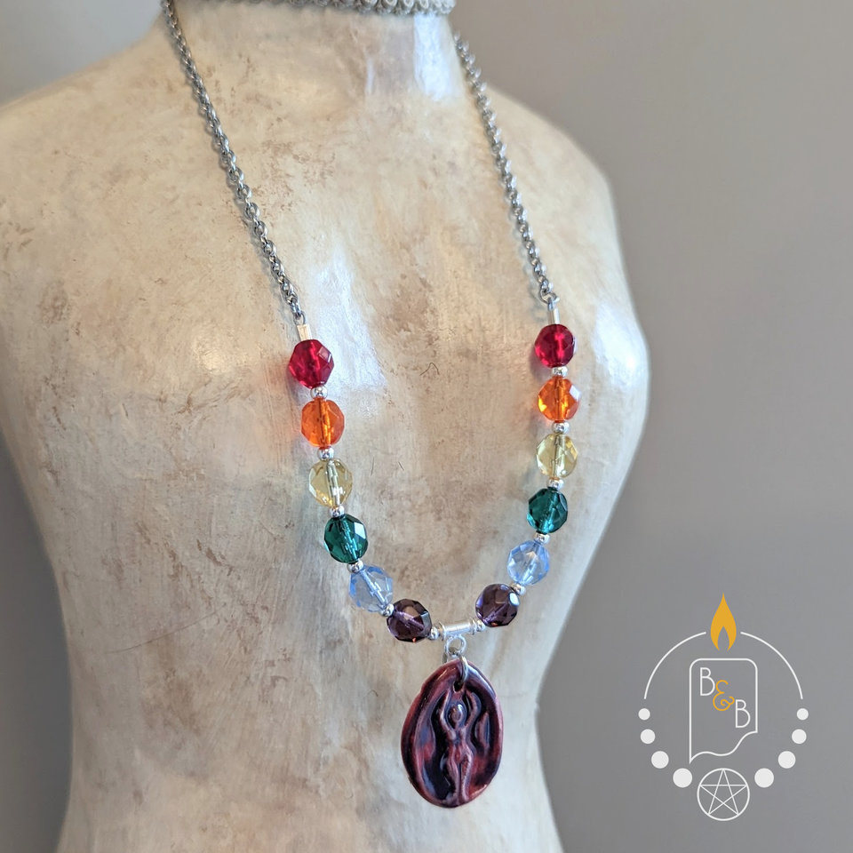 Rainbow Pride Necklace with Magenta Goddess by Beadfreaky