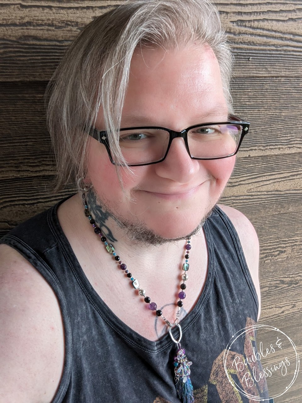 OOAK Bee Necklace with Black Kyanite, Amethyst, Apatite & Pāua