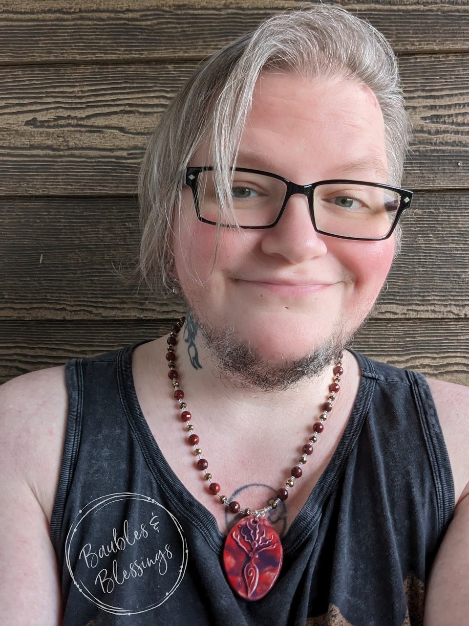 Protective Goddess Necklace with Red Apple Jasper & Pyrite