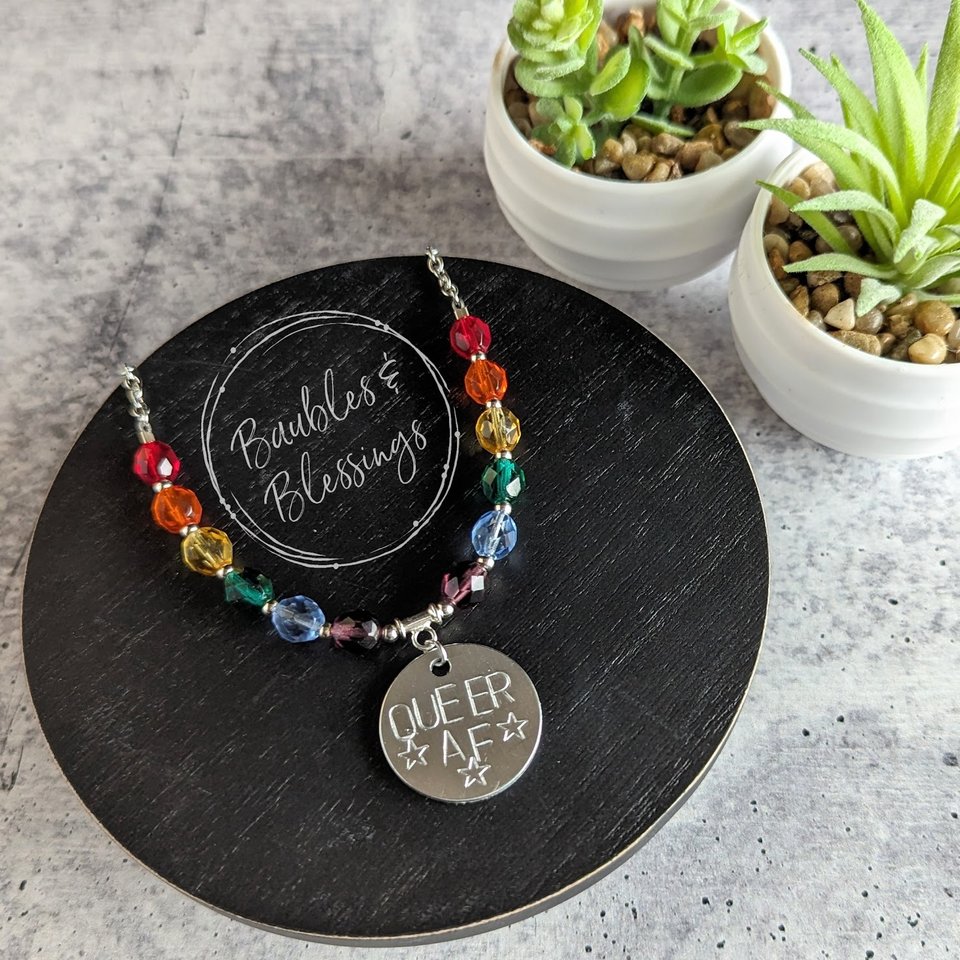 Rainbow Pride Necklace with Custom Hand-Stamped Pendant