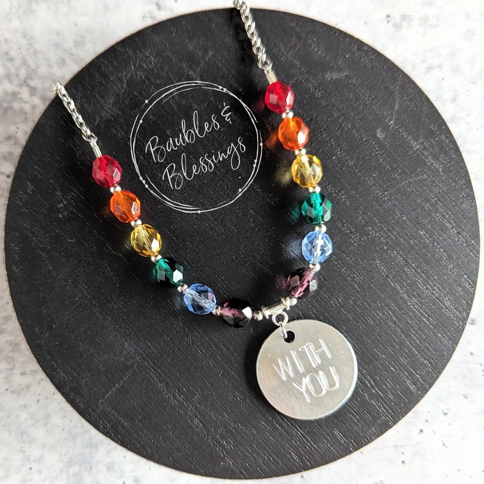 Rainbow Pride Necklace with Custom Hand-Stamped Pendant (MTO)