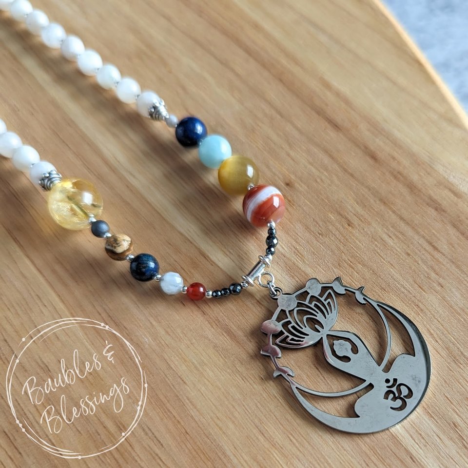 RESERVED for D: Hypoallergenic Solar System Necklace with Yoga Pendant