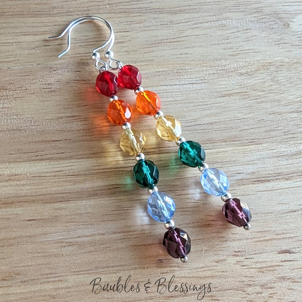 Full Rainbow Czech Glass Pride Earrings (MTO)