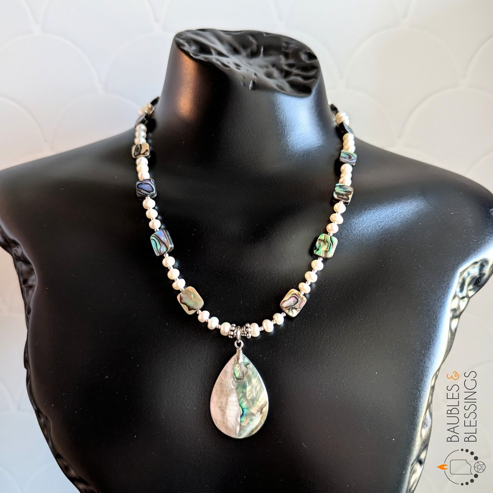 Abalone/Pāua Teardrop Necklace with Freshwater Pearls