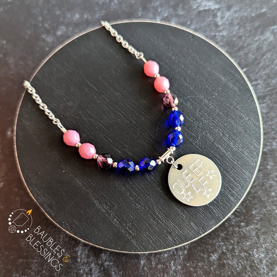 Bi Pride Necklace: Choker or Custom Stamped Pendant (MTO)