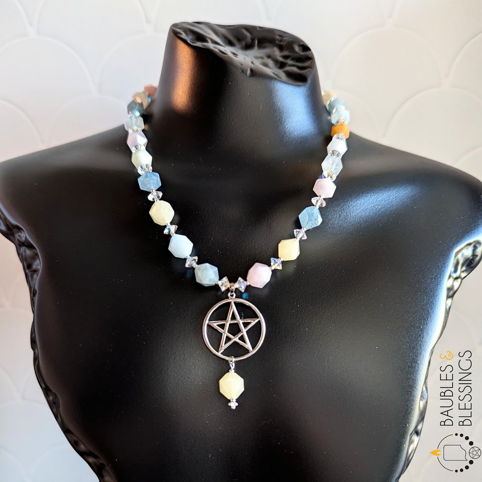 Mixed Beryl & Sterling Silver Pentagram Necklace