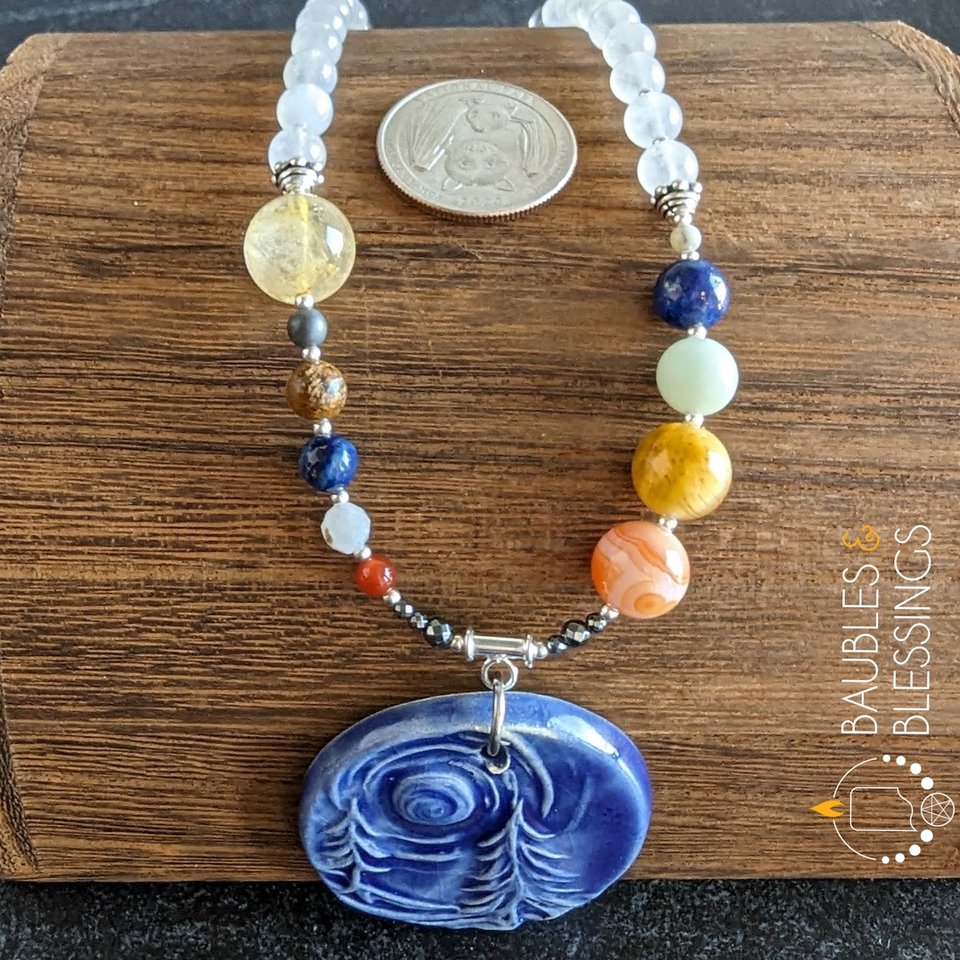 Solar System Necklace with Rainbow Moonstone & Beadfreaky Pendant