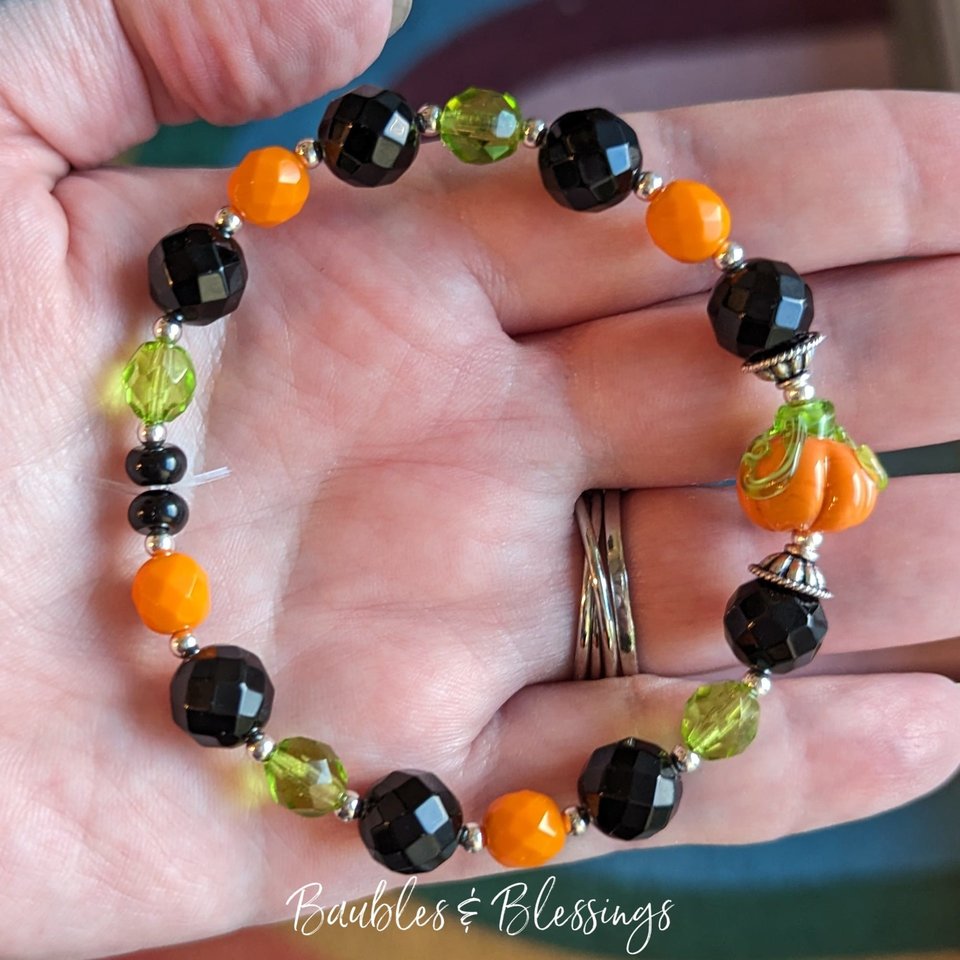 Halloween Pumpkin Bracelets: Onyx & Czech Glass
