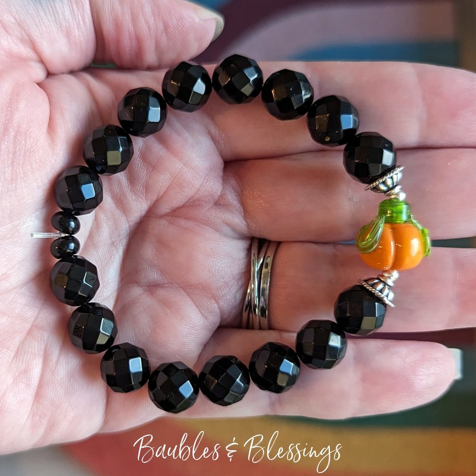 Halloween Pumpkin Bracelets: Elegant Onyx (MTO)
