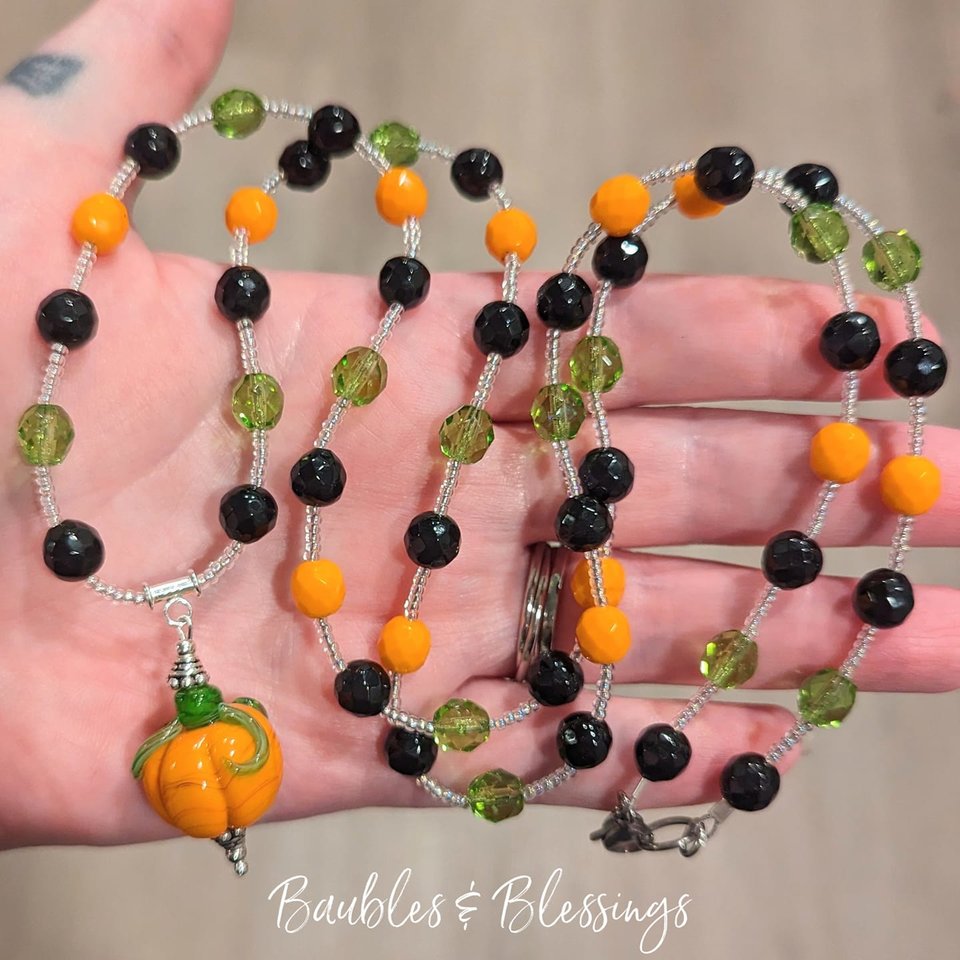 Pumpkin Necklace with Czech Glass & Onyx