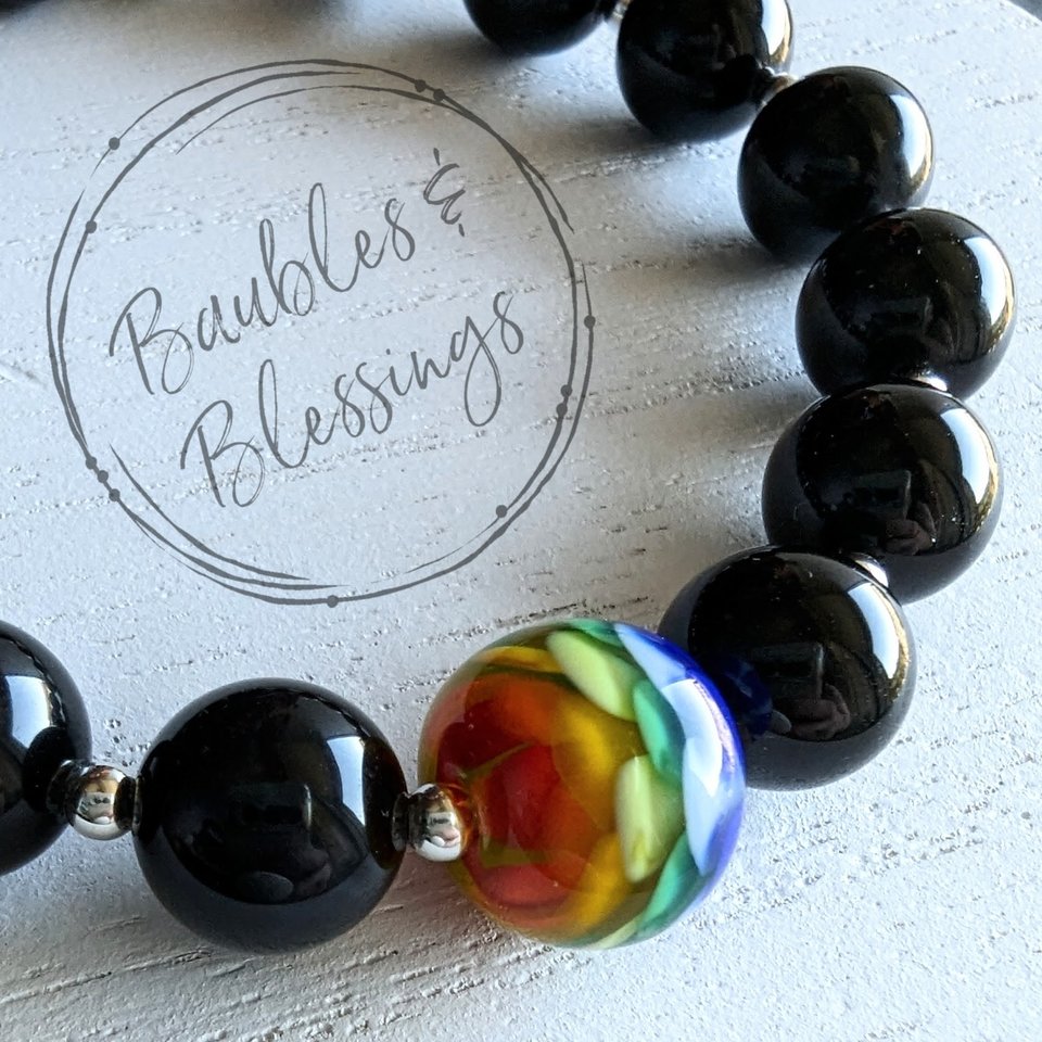 Elegant Rainbow Flower Bracelet with Quartz or Onyx