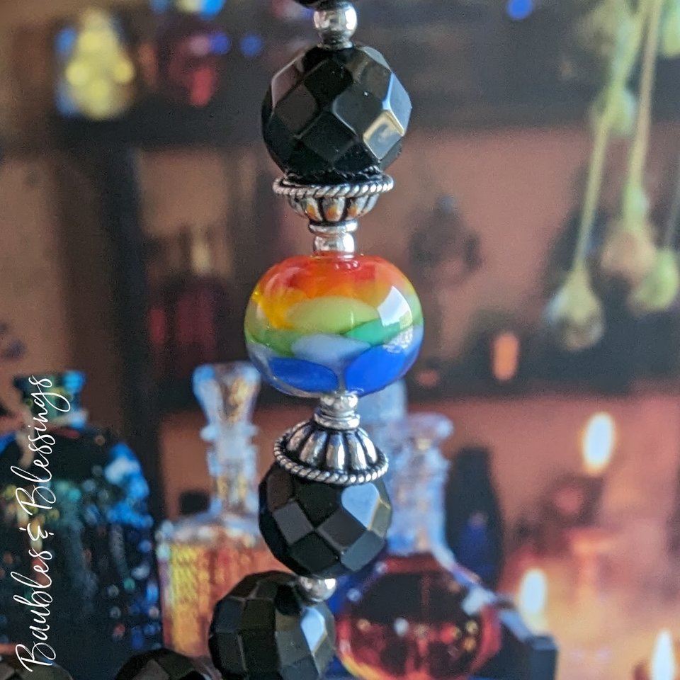 Elegant Rainbow Flower Bracelet with Quartz or Onyx