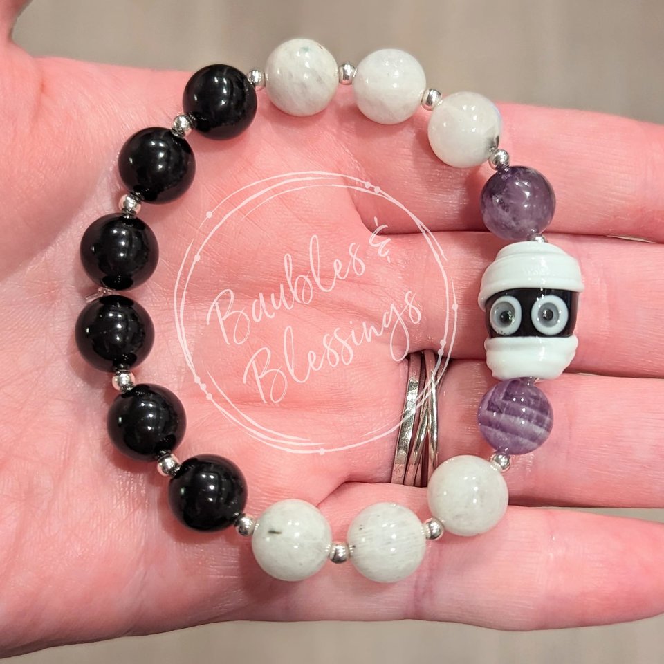 Cute Mummy Bracelets: Amethyst, Moonstone & Onyx (MTO)