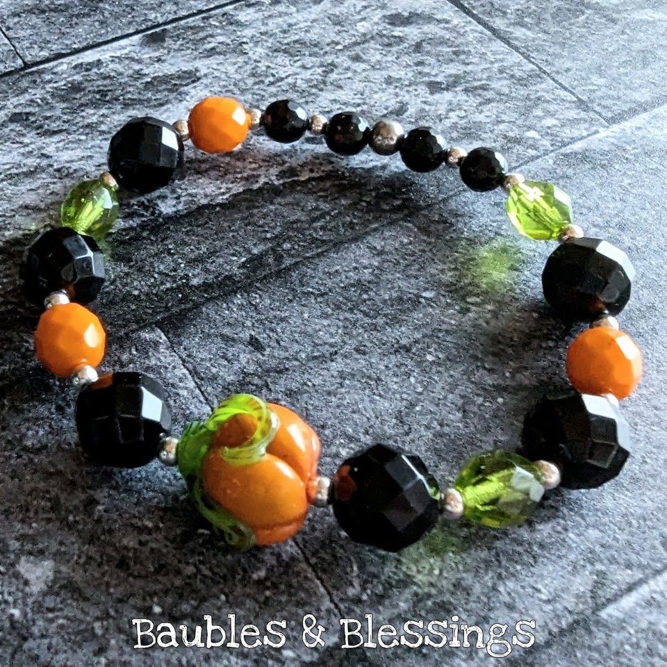 Halloween Pumpkin Bracelets: Onyx & Czech Glass