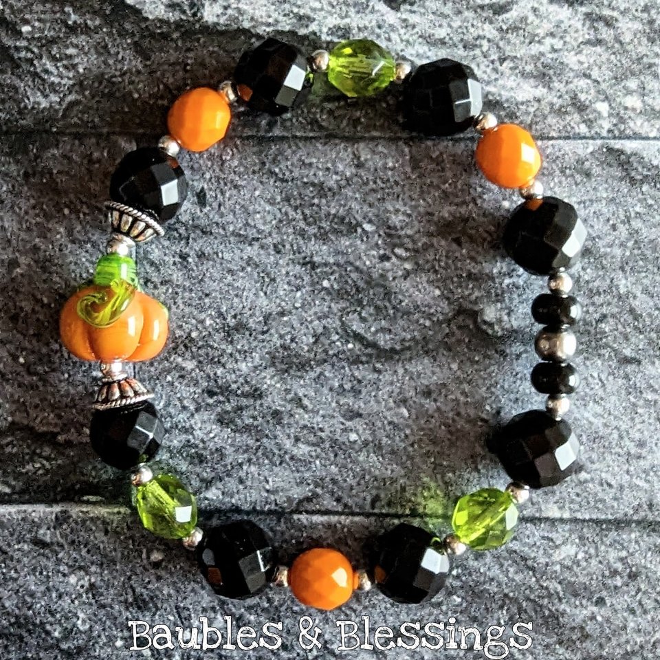 Halloween Pumpkin Bracelets: Onyx & Czech Glass