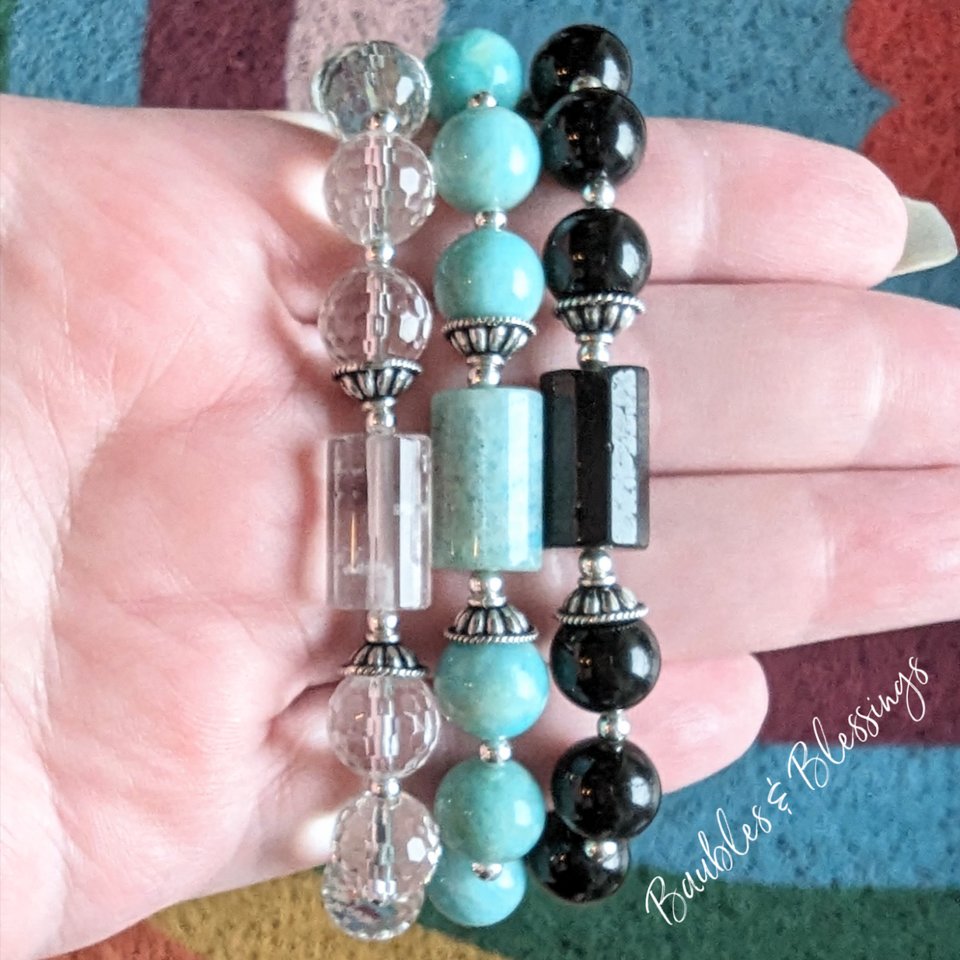 Gemstone Stretch Bracelets with Sterling Silver