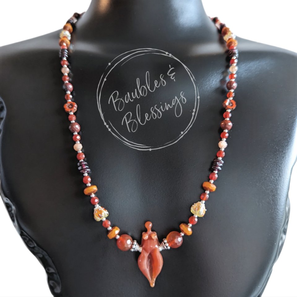 Fiery Goddess Necklace with Carnelian, Sunstone & Garnet