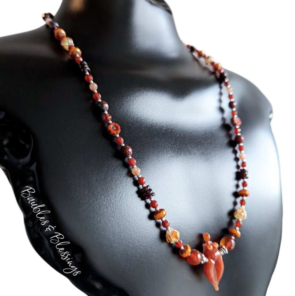 Fiery Goddess Necklace with Carnelian, Sunstone & Garnet