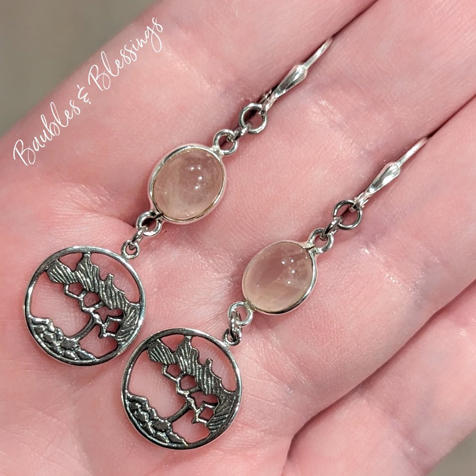 Rose Quartz & Sterling Silver Tree of Life Earrings