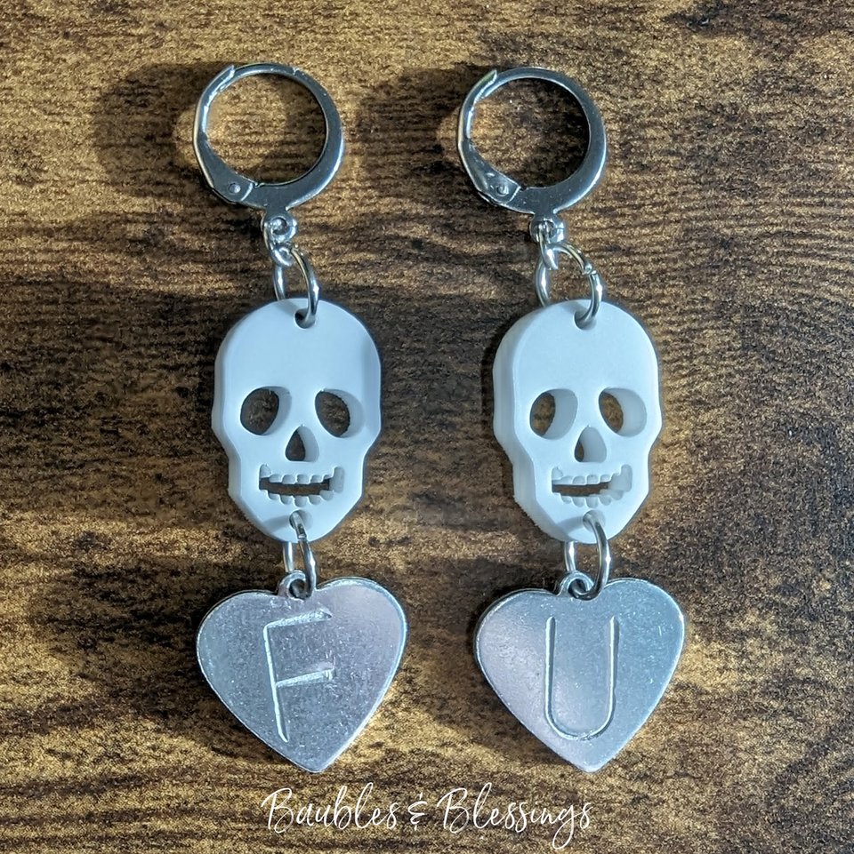 Snarky Hearts: Purple Glitter "F U" Earrings