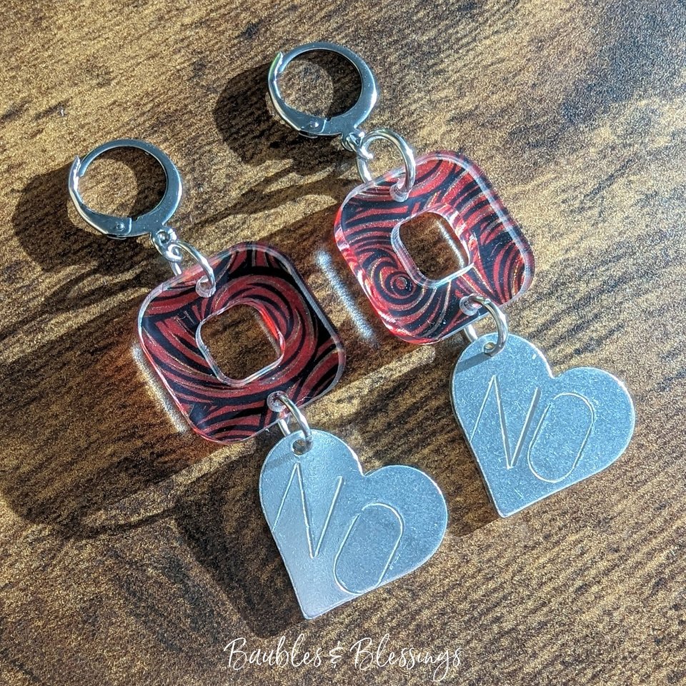 Snarky Hearts: Orange & Black "NO" Earrings