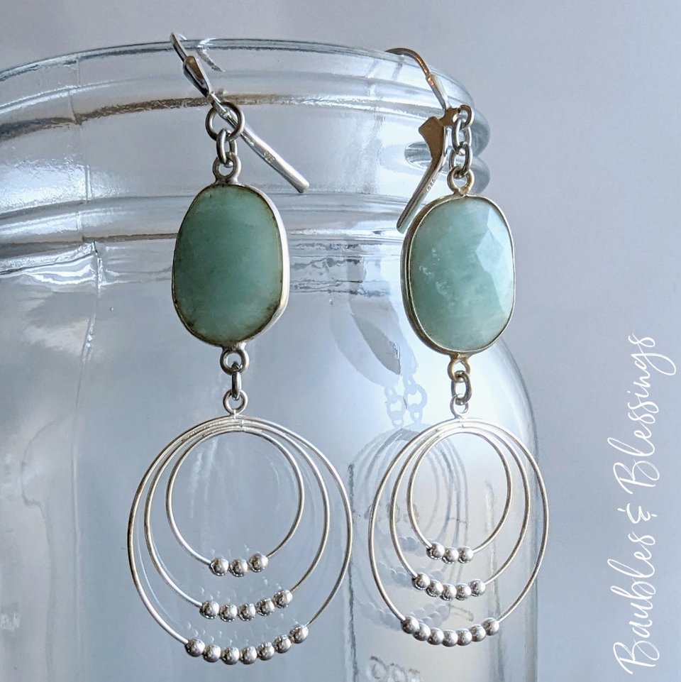 Boho Movement Earrings with Sterling Silver & Amazonite