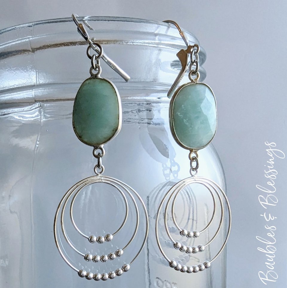 Boho Movement Earrings with Sterling Silver & Amazonite