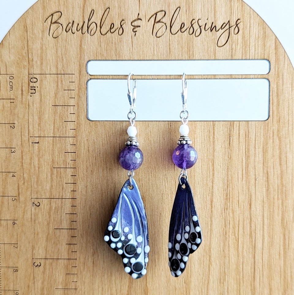 Butterfly Wing Earrings with Amethyst & Sterling Silver