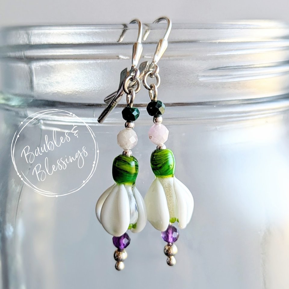 Elegant Lampwork Snowdrop Earrings