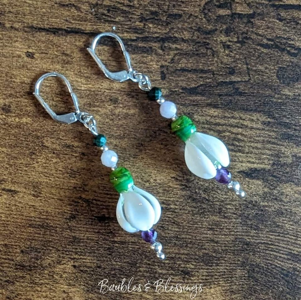 Elegant Lampwork Snowdrop Earrings