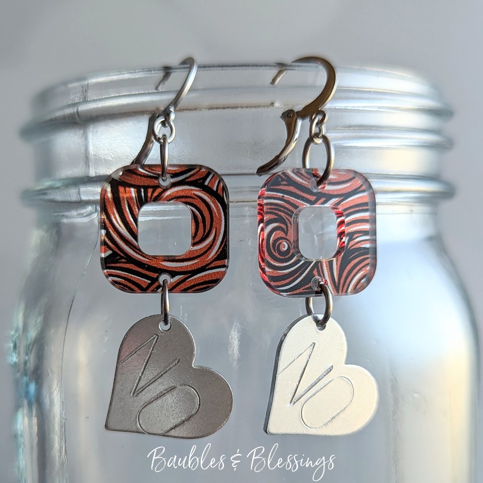 Snarky Hearts: Orange & Black "NO" Earrings